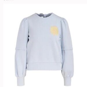 Ganni Light Blue Sweatshirt with Yellow Logo